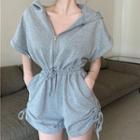 Short-sleeve Hooded Drawstring Romper