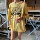 3/4-sleeve Cutout Letter T-shirt