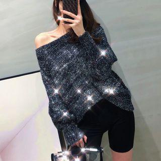 Cold-shoulder Glitter Sweater
