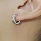 Stainless Steel Rhinestone Hoop Earring 636 - 1 Pair - Silver - One Size