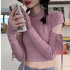 Set: Short-sleeve Mock-neck Crop Top + Arm Sleeves