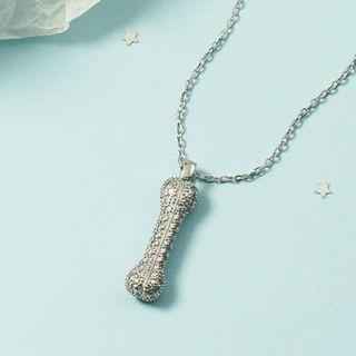 Rhinestone Bone Necklace Silver - One Size