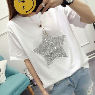 Star Sequined Short Sleeve T-shirt