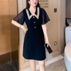 Short-sleeve Collar Lace Trim Sheath Dress
