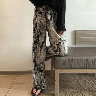 Straight Tie-dye Wide-leg Trousers Grey - One Size