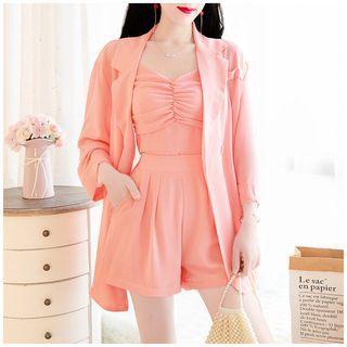 Set: Spaghetti Strap Top + Shorts + Double Breasted Blazer