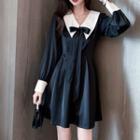 Contrast Collar Bow Mini A-line Dress