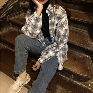 Long-sleeve Plaid Color Matching Shirt