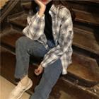 Long-sleeve Plaid Color Matching Shirt
