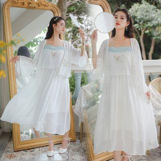 Set: Loose-fit Cardigan + Embroidered Hanfu A-line Dress