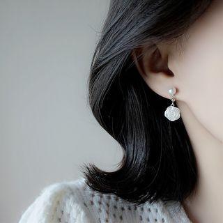 Rose Faux Pearl Sterling Silver Dangle Earring 1 Pair - 925 Sterling Silver - White - One Size