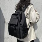 Multi-section Lightweight Backpack With Charm - Black - One Size