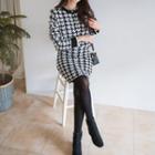 Set: Houndstooth Cardigan + Knit Skirt