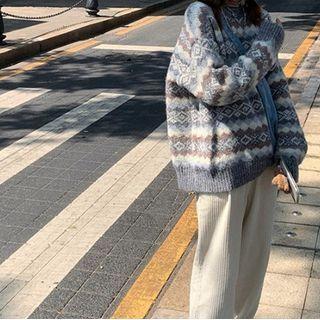 Jacquard Sweater / Corduroy Harem Pants / Set