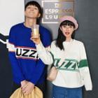 Couple Matching Letter Colour Block Long-sleeve Knit Sweater