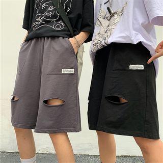 Couple Matching Distressed Wide-leg Shorts