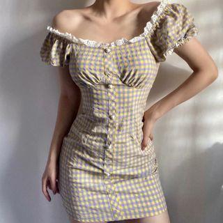 Puff-sleeve Gingham Mini Dress