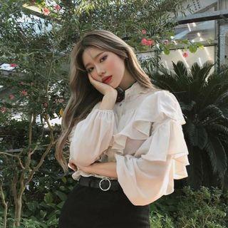 Frill-trim Shirt Almond - One Size
