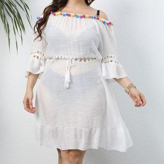 Off-shoulder Bobble A-line Dress
