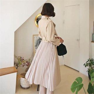 Wide-lapel Pleated-back Trench Coat With Sash