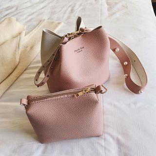 Faux Leather Bucket Bag With Make Up Pouch