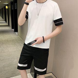 Set: Short-sleeve Contrast Lettering T-shirt + Shorts