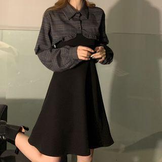 Plaid Crop Shirt / Mini Overall Dress