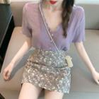 Short-sleeve Blouse / Floral Print Mini A-line Skirt