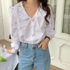 Floral Embroidered Doll-collar Blouse White - One Size