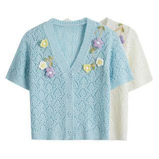 Short Sleeve Floral Accent Knit Top