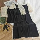 Puff-sleeve Lace Panel Chiffon Blouse / Dress