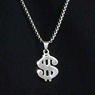 Dollar Sign Pendant Stainless Steel Necklace Silver - One Size