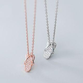 925 Sterling Silver Rhinestone Miniature Slippers Pendant Necklace