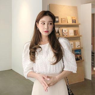 Textured Mutton-sleeve Blouse