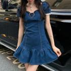 Short-sleeve Ruffle Denim Mini Dress