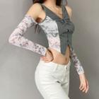 Cold-shoulder Tie-dyed Paneled T-shirt