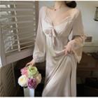 V-neck Lace Trim Long-sleeve Sleep Dress
