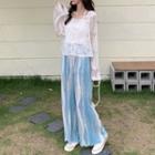 Lace Cropped Long-sleeve Cardigan / V-neck Camisole Top / High-waist Wide-leg Pants