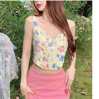 Spaghetti Strap Floral Corset Top