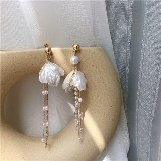 Faux Pearl Petal Fringed Earring 1 Pair - White - One Size