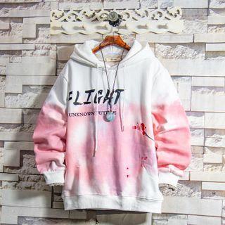 Lettering Embroidered Tie-dye Hoodie