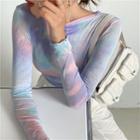 Tie-dyed Long-sleeve Top As Shown In Figure - One Size