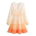 Puff-sleeve Ombre A-line Dress