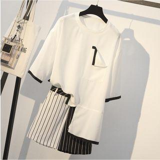 Set: Asymmetric Chiffon Top + Striped Shorts