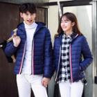 Couple Matching Contrast-trim Padded Jacket