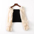 Two-tone Panel Puff-sleeve Top