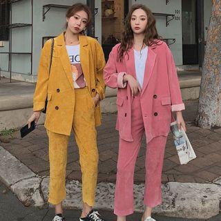 Set: Corduroy Double Breasted Blazer + Pants