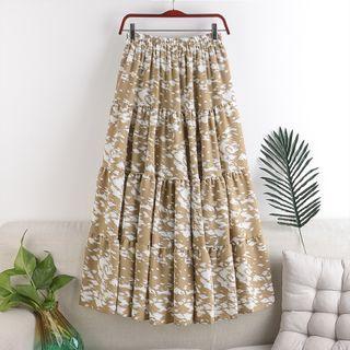 Band-waist Printed Midi A-line Skirt