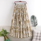 Band-waist Printed Midi A-line Skirt
