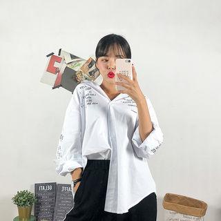 Letter-print Boxy-fit Long Shirt